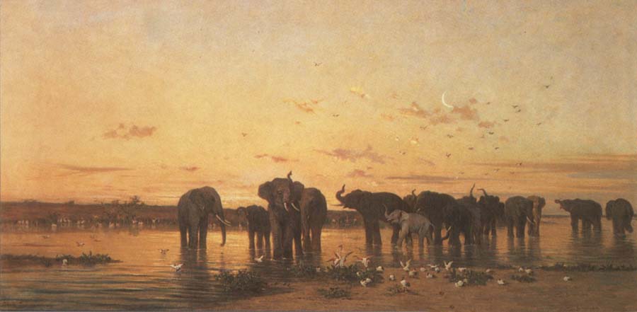 Charles Tournemine Elephants at Sunset